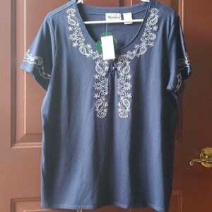Shenanigans Navy Embroidered Women's Top